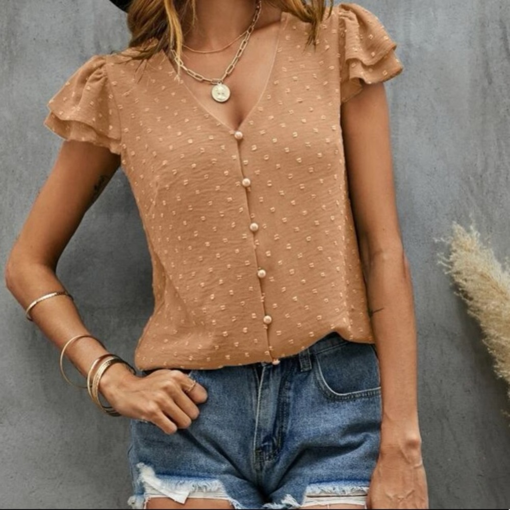 Boho  Swiss Dot Butterfly Sleeve Top - Picture 10 of 15